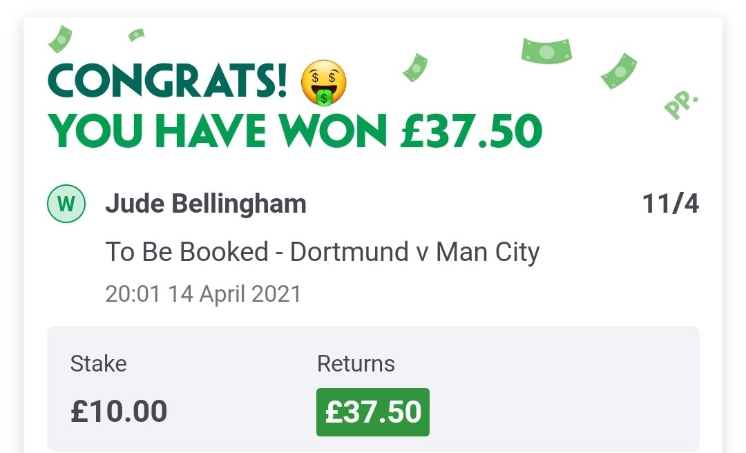 - Jude Bellingham to be booked: 11/4 ✅
A cheeky winner for @TwoPoundPunt as the main on everyone's mind also picks up a booking! 🔥
#DORMCI #UCL https://t.co/eiBbCP4WwE https://t.co/7j6l6Mzywh