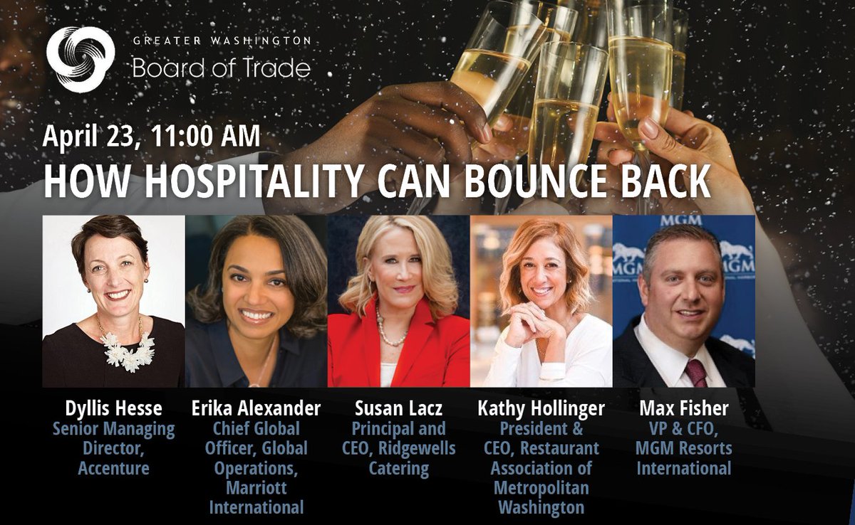 GWBoardofTrade's tweet image. Briefing Call: How Hospitality Can Bounce Back 

Friday, April 23 at 11:00 AM - we're bringing together hospitality leaders across the DMV to discuss the way forward for a lucrative post-pandemic summer. 

Register here: us02web.zoom.us/webinar/regist…