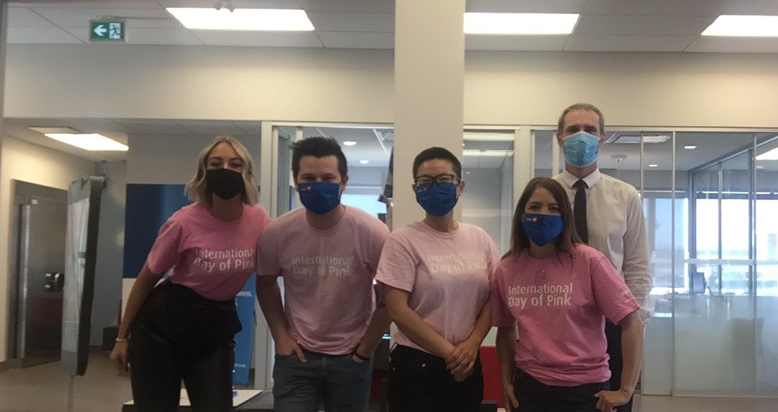 International Day of PINK! City view branch showing our support to stop bullying in the work place #BMOpride