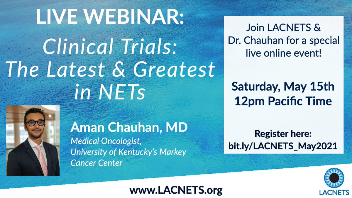 NCFCancer's tweet image. Are you wondering what #clinicaltrials are currently available for #neuroendocrinecancer? Join @LACNETS &amp;amp; Dr. @AmanChauhanMD for our next webinar, &quot;Clinical Trials: The Latest &amp;amp; Greatest in #NETs” on May 15th. Register now: bit.ly/LACNETS_May2021

#NeuroendocrineTumor #NETCancer