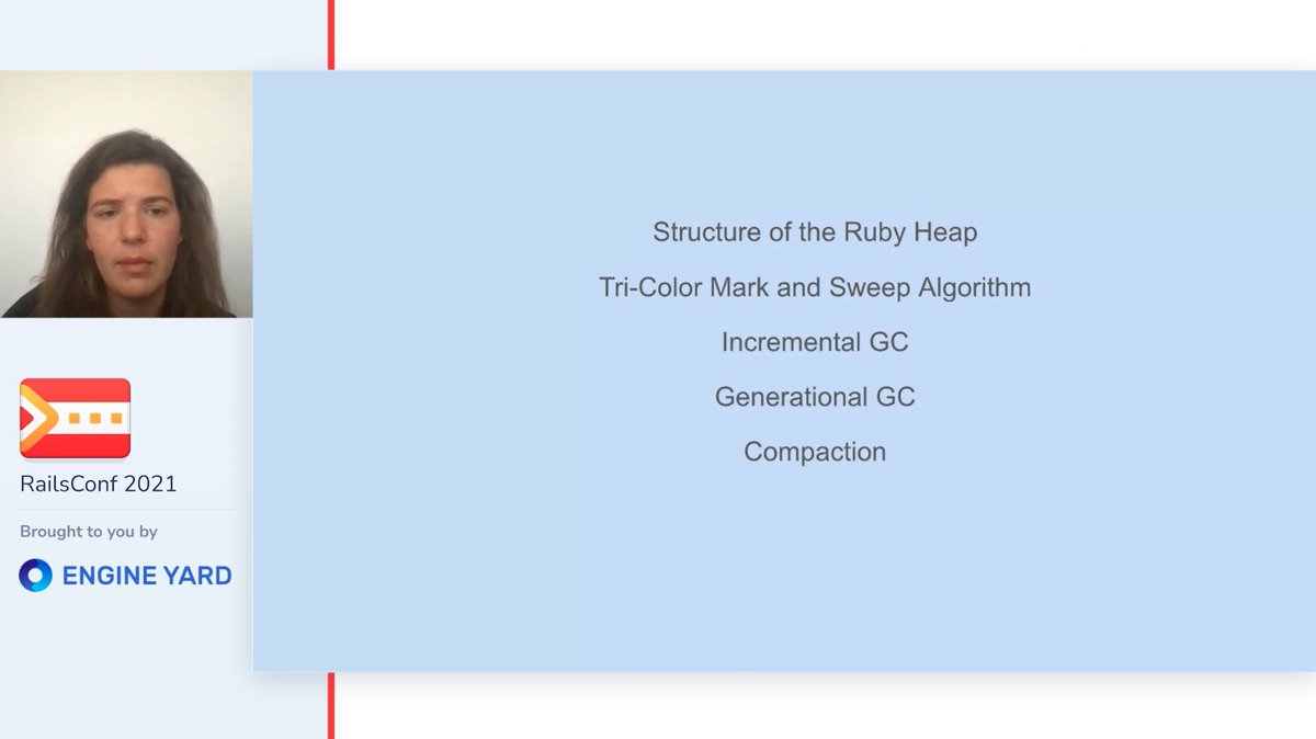 ssuttner's tweet image. If you are looking for a simple and clear approach on Ruby Heap and Garbage Collector, take a look at @JemmaIssroff's talk. #RailsConf2021 #RailsConf
