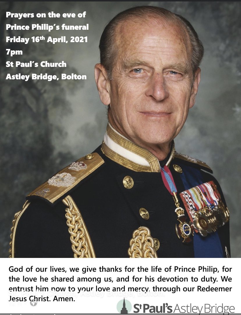 We are holding a prayer service on the eve of Prince Philip’s funeral, starting at 7pm. Everyone welcome.