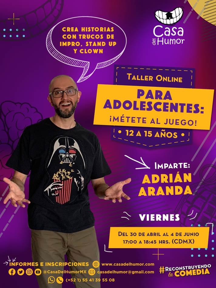 ¡El viernes 30 de abril inicia nuestro Taller Online de Comedia Para Adolescentes! 😍
Si conoces chic@s de 12 a 15 años con talento cómico... ¡Invítal@s a este taller! 😉
Más info: 📲5541395508 (WA) 📩casadelhumor@gmail.com
#ReconstruyendoLaComedia #FelizMiércoles #BuenMiércoles