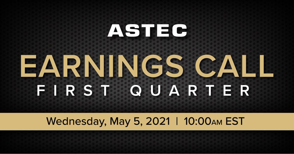 You're invited to join us for a conference call on Wednesday, May 5 at 10 AM EST to review our First Quarter financial results. 

Dial 877-407-9210 (international 201-689-8049) ten minutes before the call, or access it here: ow.ly/R2eb50EoLjT
#Astec #OneASTEC