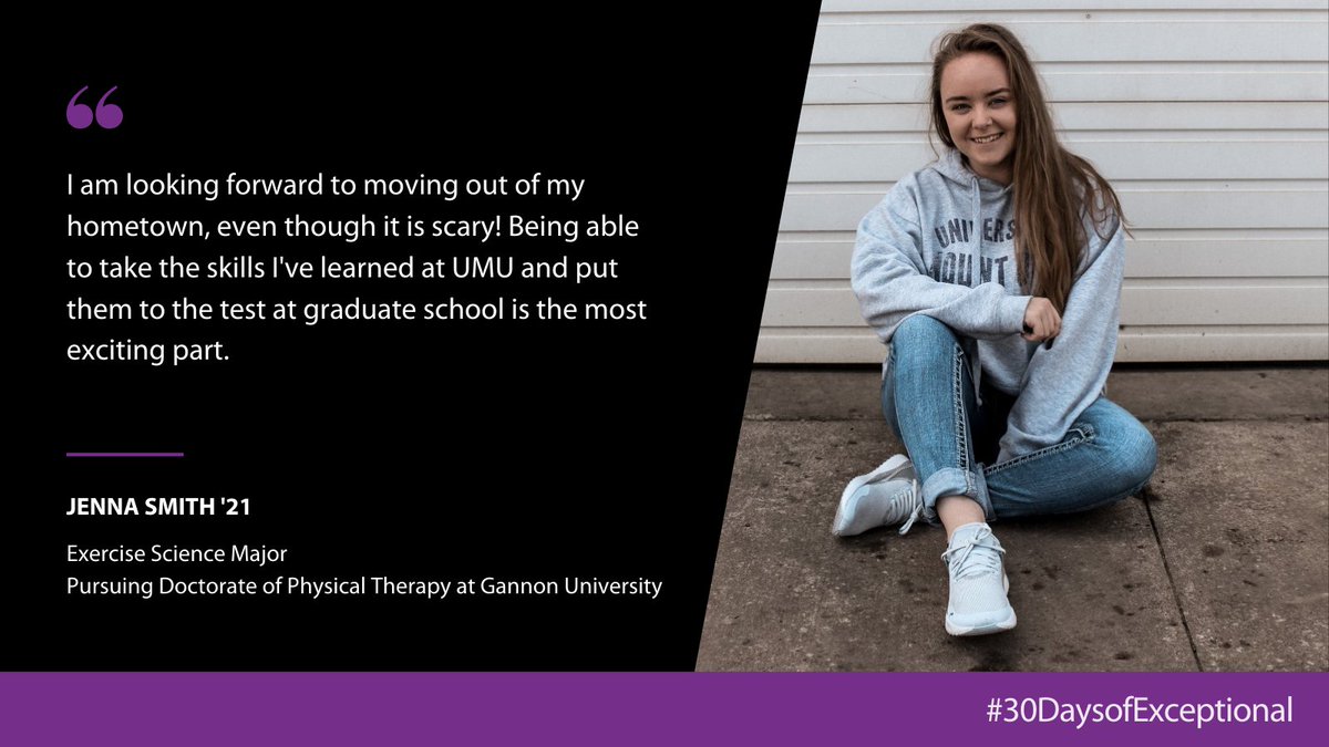 mountunion's tweet image. Exercise science major, Jenna Smith '21 will be attending Gannon University to pursue a Doctorate of Physical Therapy. #30DaysofExceptional #exsci

Read Jenna's story: bit.ly/2RwDm6N
