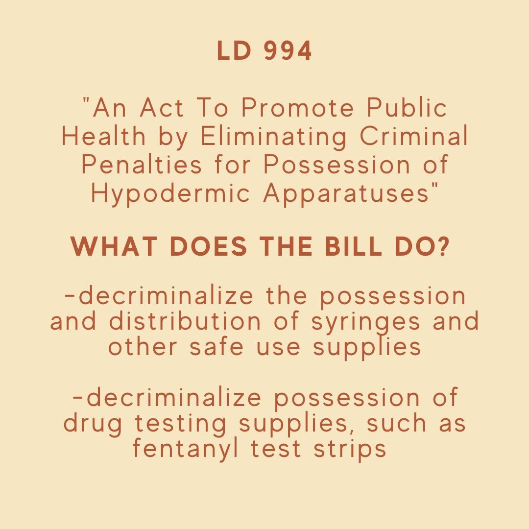 MEaccesspoints's tweet photo. Maine, it's time to decriminalize safe use supplies!! Show up virtually next week (Wed 4/21 @ 2pm) to share your testimony about why we need to decriminalize evidence-based harm reduction. /1 https://t.co/tFUyYd4pYK