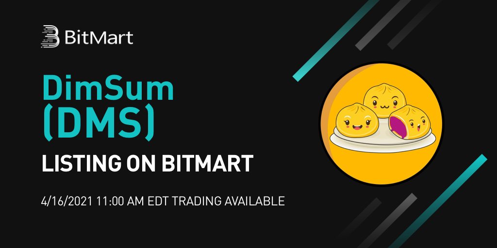 🎉BitMart will list <a href="/PandaDao3/">Panda Dao</a> &amp; <a href="/DimSumProtocol/">DimSumProtocol</a> 
( $DMS) on Apr 16.

💎Deposit open <a href="/10/">PR</a> AM EDT, Apr 16
💎DMS/USDT pair will be tradable <a href="/11/">Eleven</a> AM EDT, Apr 16

👉Details: support.bmx.fund/hc/en-us/artic…