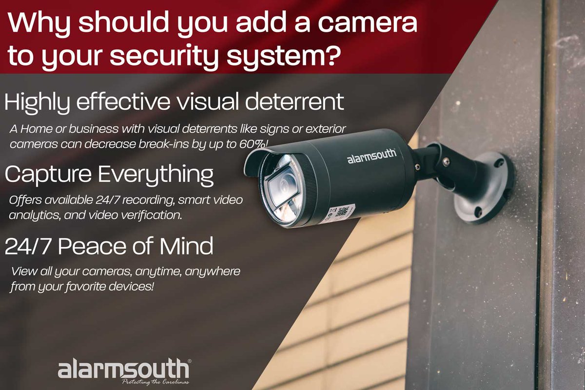 AlarmSouth_NC's tweet image. There are plenty of reasons to add video to your system, bet here are a few great benefits! #videosecurity #securitybenefits #alarmsouth #protectingthecarolinas