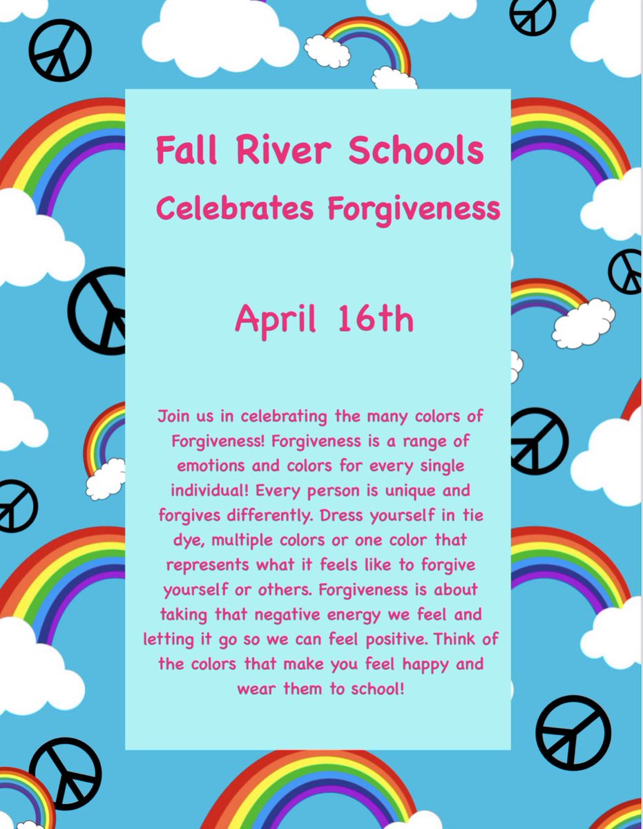 Celebrating our Choose Love trait of Forgiveness this Friday 🌈 ✌️ <a href="/frps_Silvia/">Silvia Elementary</a> @JamesArruda5 <a href="/Claudia_Costa_3/">Claudia</a> <a href="/FRPSsupt/">Fall River Public Schools Supt</a>