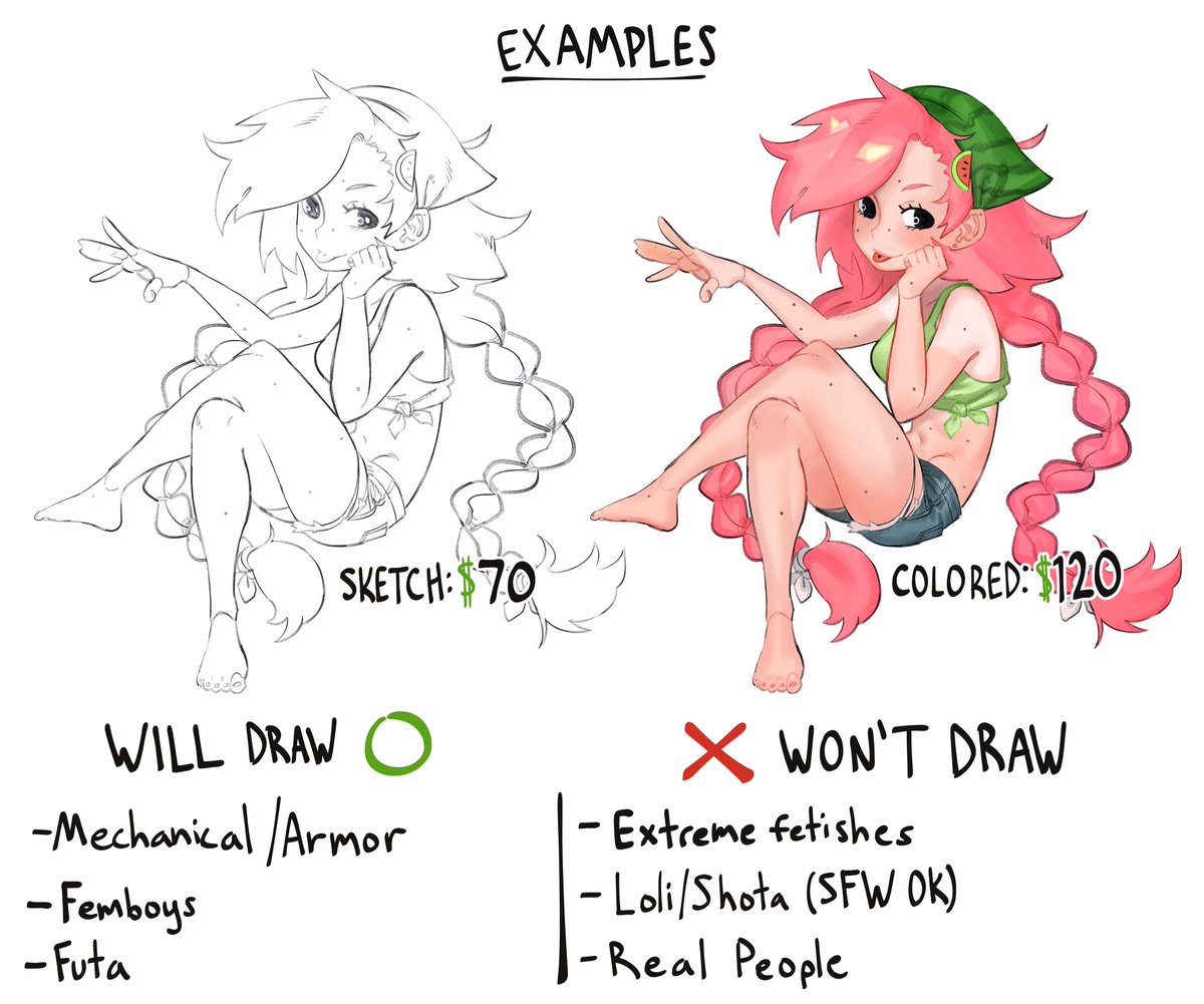 Opening April Comms!

Payment via Paypal, USD only.

Will take 10 slots.
Not first come, first serve; going to be more selective than my stream comms and pick ones I like.

DM me if interested. Feel free to ask questions as well! 