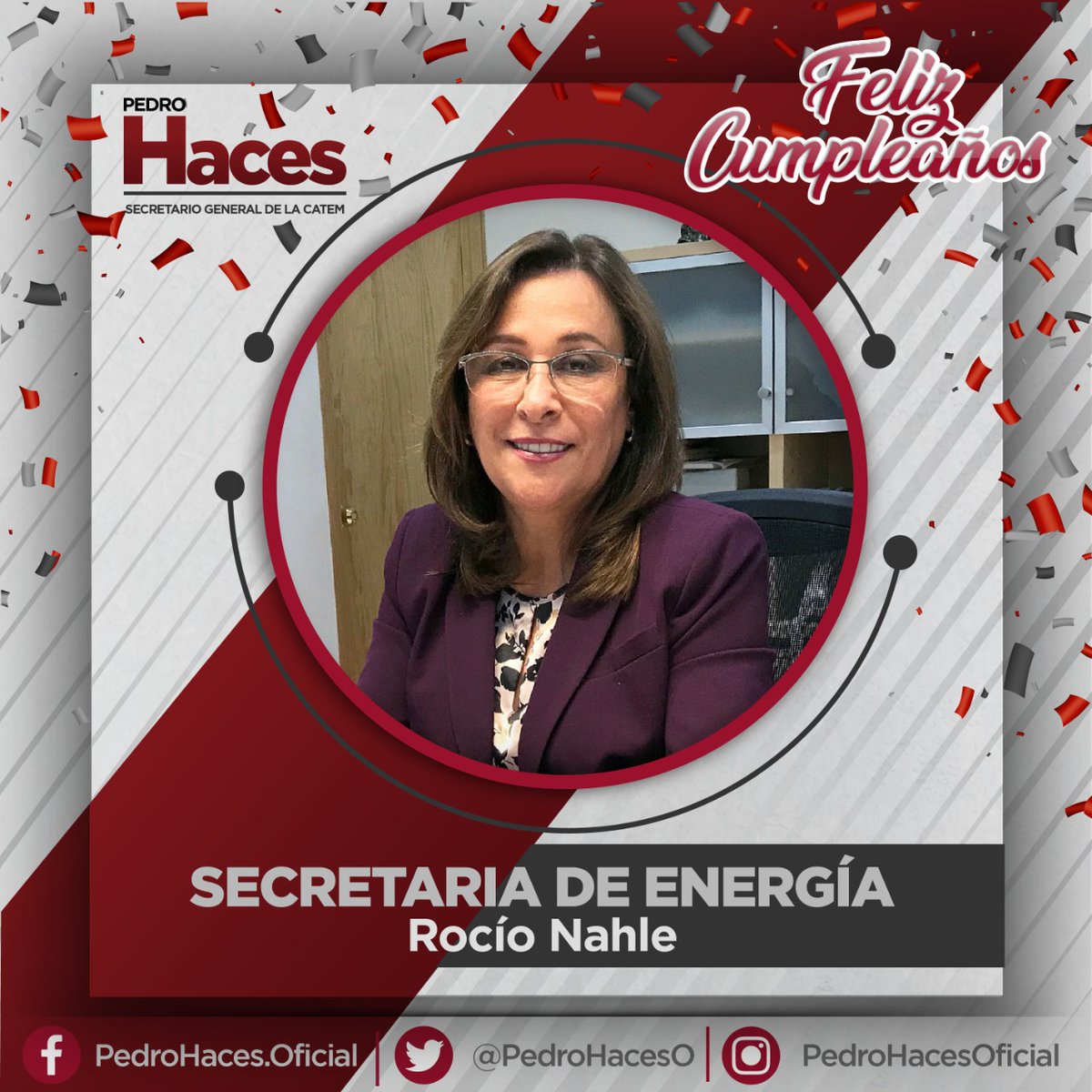 PedrohacesO's tweet image. A nombre tod@s los trabajadores que conformamos #CATEM, envío una afectuosa felicitación en su cumpleaños a la Sria. @rocionahle, Titular de @SENER_mx. 

¡Que sea un año más de servicio a México!