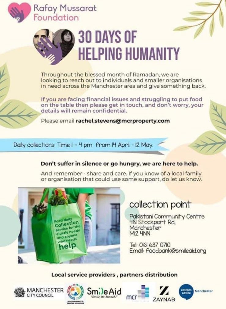 🇵🇰 Greater Manchester Pakistani Association (@gmpaorguk) on Twitter photo We're working to:
- get food packs to families in need
- break the cycle of food poverty
Thanks to:
<a href="/mancitycouncil/">Manchester City Council</a>, Rafay Mussarat Foundation, <a href="/MCR_Property/">MCR Property Group</a>, Manchester Citizens Advice, Smile Aid, Zaynabs Foundation, and the local councillors 🙏
Tel: 0161 637 0710
Please RT We're working to:
- get food packs to families in need
- break the cycle of food poverty
Thanks to:
<a href="/mancitycouncil/">Manchester City Council</a>, Rafay Mussarat Foundation, <a href="/MCR_Property/">MCR Property Group</a>, Manchester Citizens Advice, Smile Aid, Zaynabs Foundation, and the local councillors 🙏
Tel: 0161 637 0710
Please RT