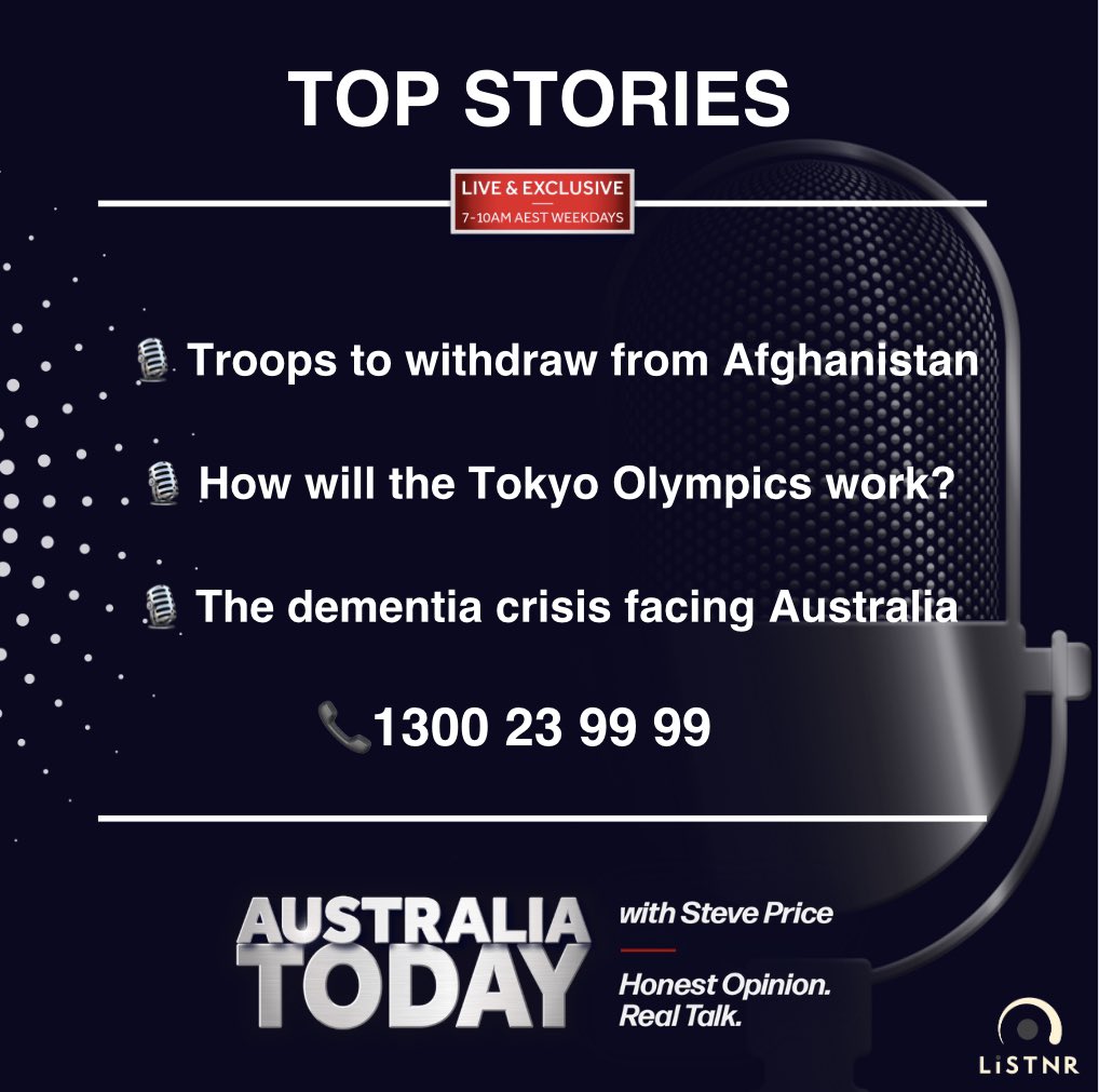 #AustraliaToday is LIVE NOW on the @listnrau app. Give @StevePriceMedia and @NatarshaBelling a 📞 on 1300 23 99 99.