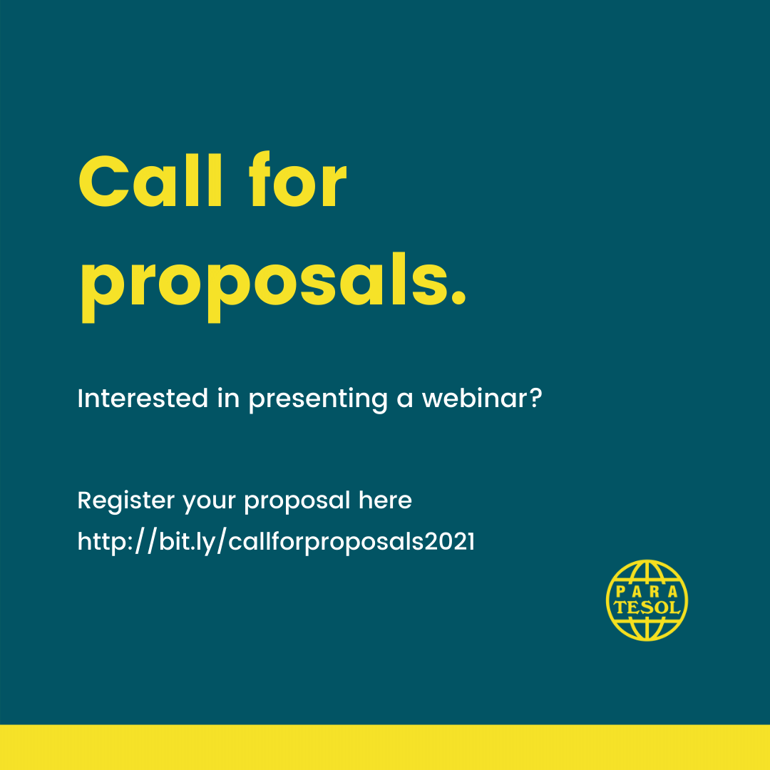 paratesol's tweet photo. Would you like to share your expertise in language teaching? 👩‍🏫 We're pleased to provide professionals in the field of education a platform to share their knowledge 💯Send your proposals for future PARATESOL webinar presentations here: https://t.co/kjbaWRlQbQ https://t.co/ZgshKaQCNX