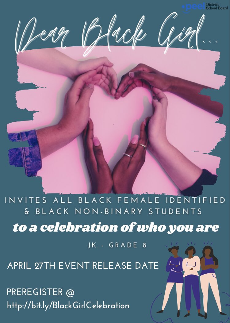 Dear Black Girl is a virtual event for Black Female & Black Non-Binary @PeelSchools students. A powerful K-8 event to empower, inspire, and mobilize. We look forward to celebrating Black Excellence & Joy. A day to inspire Black students to own their power & brilliance.