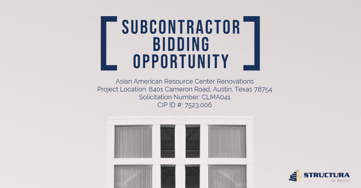 StructuraGC's tweet image. @StructuraGC  is currently soliciting bids for CMR Services for Asian American Resource Center Phase II Improvements. 
For a complete list of details about this opportunity please visit our site for more details.
structurainc.com/subcontractors