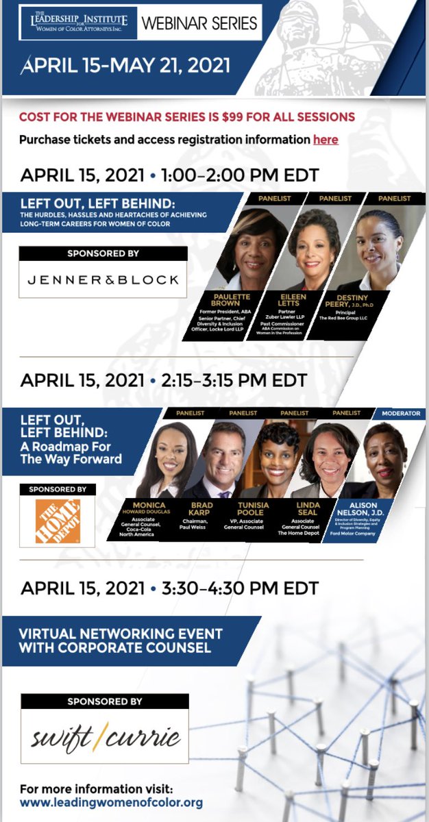 LeadingWmn's tweet photo. The 16th Annual Leadership Institute for Women of Color Attorneys will be underway soon. Our first series of webinars will begin soon.      Registration Link: https://t.co/q1eWNLh6aO https://t.co/yncZ7pWjMJ