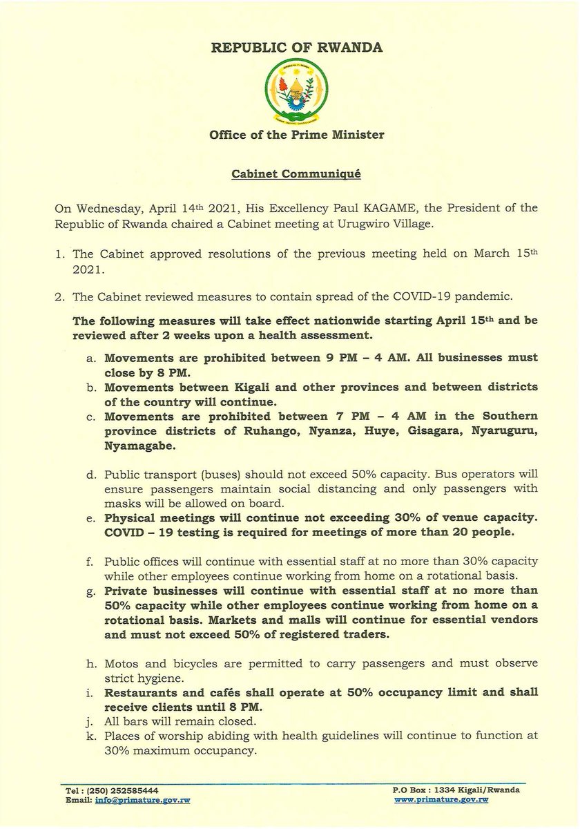 Office of the PM Rwanda on Twitter "1/2 Statement on Resolutions of 14/04/2021…