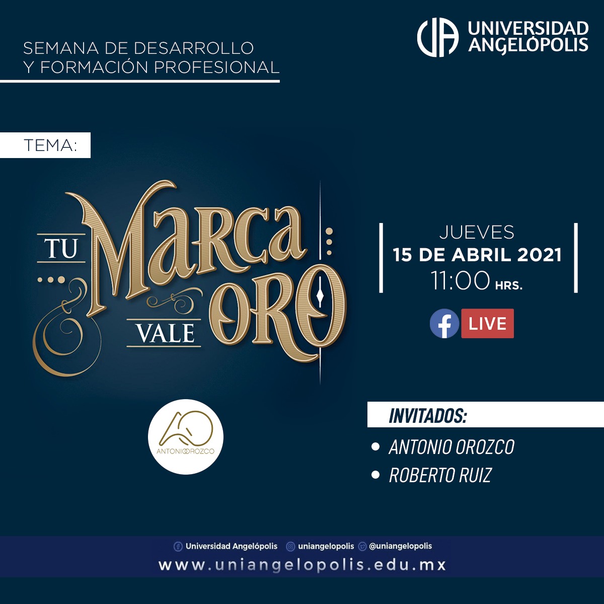uniangelopolis's tweet photo. Para continuar con esta semana diseñada para la comunidad Angelópolis, no te puedes perder la plática que tendremos con Antonio Orozco Comunicación con este excelente tema y además filosofía de ellos.

https://t.co/mIs43LG8Ei

#soyuniangelopolis #uniangelopolis #marcapersonal https://t.co/Bm3aXDnjeQ