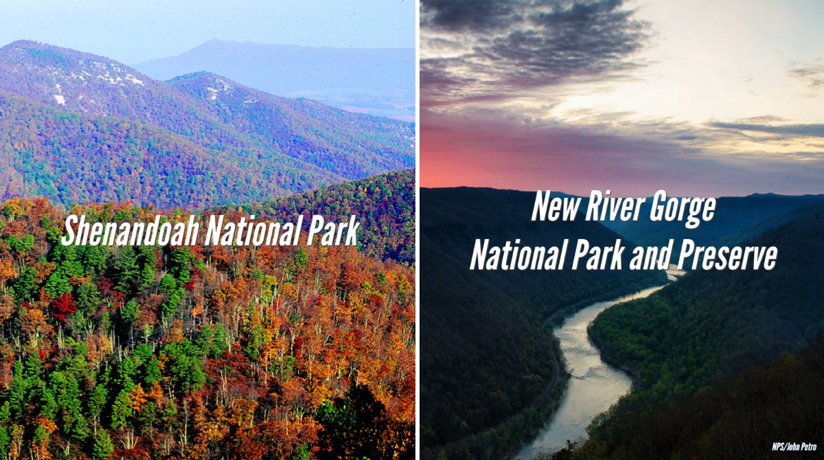 #ParksPandemonium Favorite Four, Match 1: It’s Virginia vs West Virginia for this neighborly brawl! Will <a href="/ShenandoahNPS/">ShenandoahNPS</a> or <a href="/NewRiverNPS/">New River Gorge NP&P</a> take the Eastern title? 🏆

VOTE for your pick + chance to win a #NationalPark Pass! thesca.org/parkspandemoni… 🏞️

*Voting open from 9am - 9pm ET.