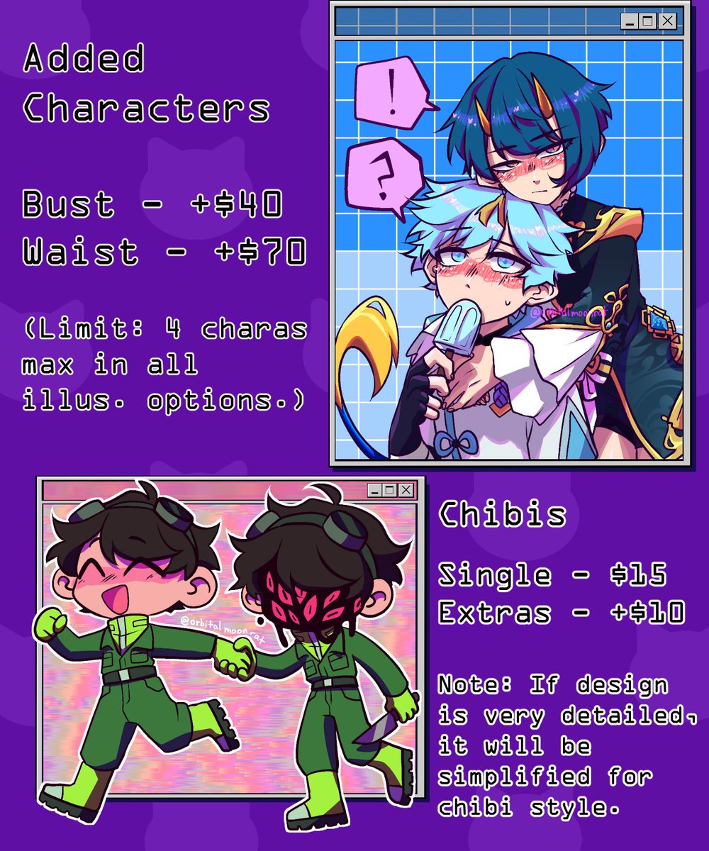 ✨COMMS OPEN!✨
[PAYPAL ONLY]

- Detailed style will have 3 SLOTS OPEN
- Chibi style will have 5 SLOTS OPEN

Please read the thread for my will do's and won't do's!
Please have image(s) ref. 

~DM to claim a slot/ask questions!~ 