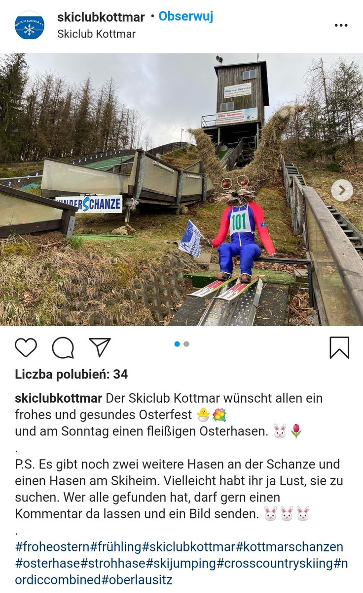 Aga_Pajak's tweet photo. Mimo, że także w tym roku tradycyjne zawody w #Kottmar zostały odwołane, na skoczni pojawili się specjalni goście 🐇 #skijumpingfamily https://t.co/mnxvwQYlzp