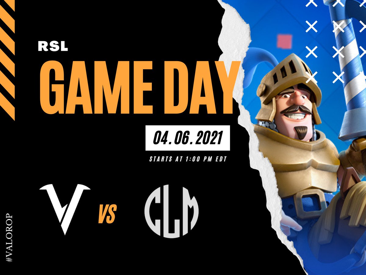#ClashRoyale | Matchday!

Round 2 of RSL! Let's maintain our strong performance 💪

🏆 | <a href="/RSL_Clash/">Royale Series League</a> 
🆚 | <a href="/CLM_eSports/">Calamity eSports</a> 
⏰ | 1:00PM 🇺🇸 

#ValorGoated ⚔️
