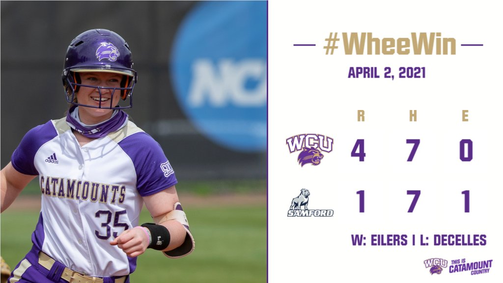 #WheeWin #WheeSweep | Catamounts take the series with Samford with a doubleheader sweep against the Bulldogs winning game 2, 4-1.
Bailey Huneycutt hits her 6th home run of the season and Jayme Eilers earns the win. Savannah Rice came in in the 7th for the save.