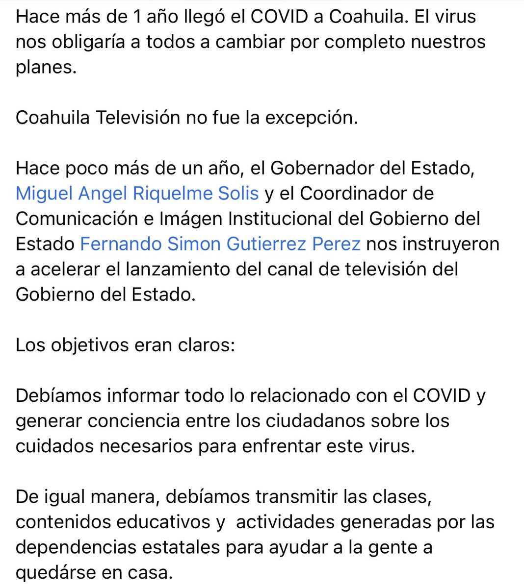 JorgeMCesar's tweet photo. En Coahuila Televisión estamos de fiesta. Hoy se cumple un año de haberse lanzado la Televisión Pública del Estado de Coahuila. Les comparto esta gran historia.  Gracias Gobernador @mrikelme y @fgutizp por el apoyo y la confianza. https://t.co/5agOSMjpgf