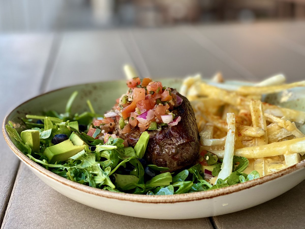 Chilled Causa Rellena apppetizer and Filet with Peruvian Pebre and Yucca fries entree!