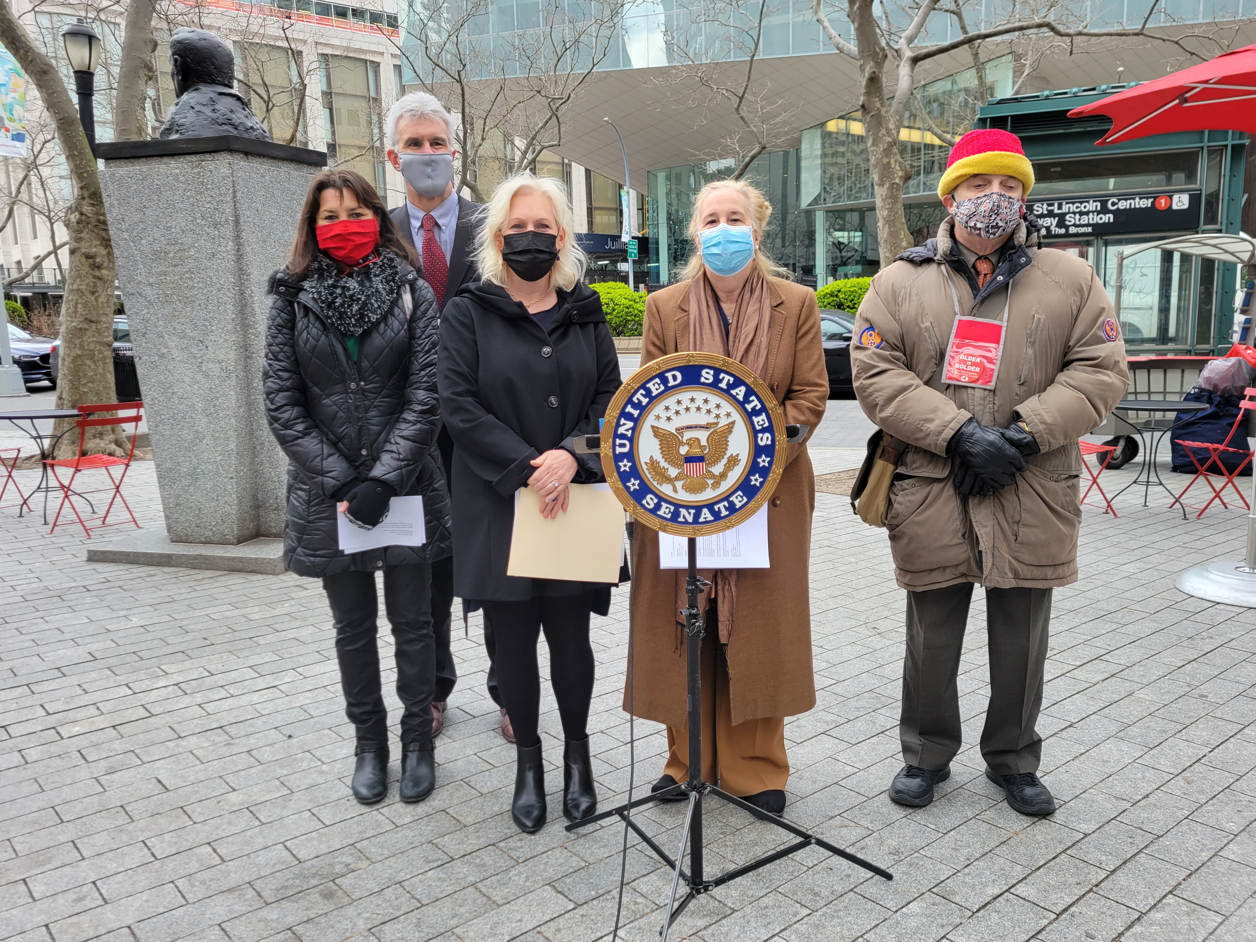 U.S. Senator Kirsten Gillibrand, member of the Senate Aging Committee, stood with Manhattan Borough President Gale Brewer, Maria Alvarez, Executive Director of the NY Statewide Senior Action Council, Mario Henry, Executive Board Member of the NY Statewide Senior Action Council, and Tim Clune, Executive Director of Disability Rights New York, to announce a package of three bills to help reduce the cost of prescription drugs, and help ensure that everyone can access the medicine they need. This announcement took place in Manhattan, NY.