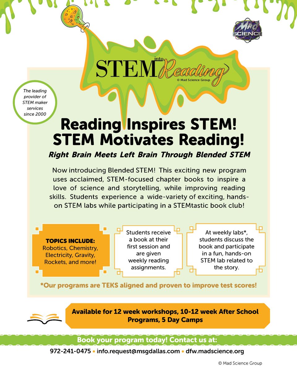 MadScienceDFW's tweet image. In celebration of National Children's Book Day, we would like to introduce our amazing STEM Into Reading Program!