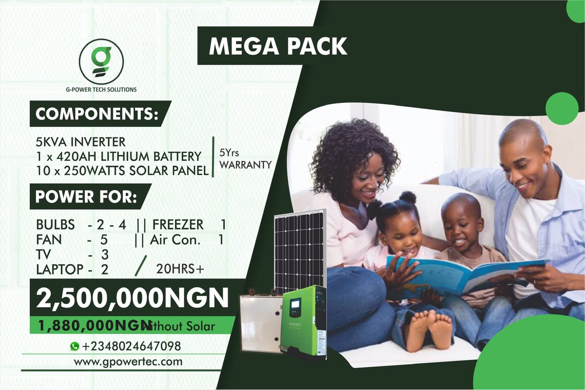 gpowertechsoln's tweet photo. Enjoy better work environment, Get home to a refreshing moment with your loved ones, #WorkFromHome without fear or worry...
Welcome to the world of Uninterrupted Power Supply!
Let’s put a big smile on your face with Solar energy.
Chat us +2348024647098 

@ThePaulOla 
#USSD https://t.co/9SZgFLJytm