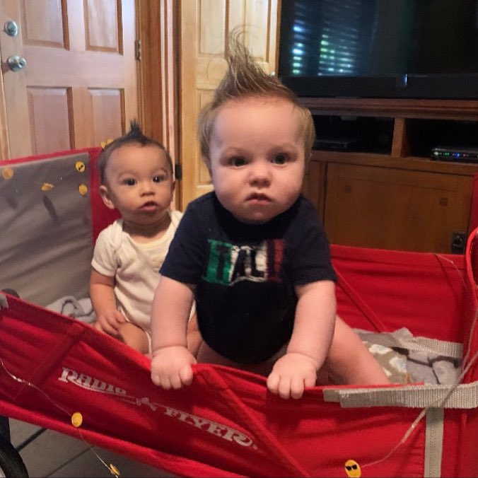 Just a couple of best friends doing best friend things with matching fohawks #jamesrussell #oliveralexander #myfavoriteboys #cousins