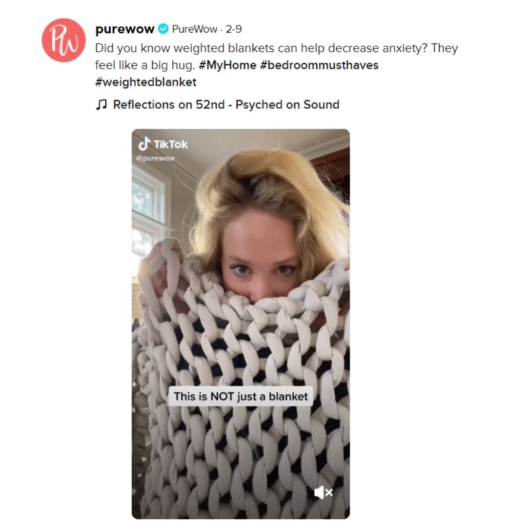 <a href="/OAKDigitalNYC/">OAK Digital</a>  team always finding innovative ways to push the needle for clients - in this great example, Bearaby blanket featured on TikTok for PureWow.

#oakdigital #weloveourclients