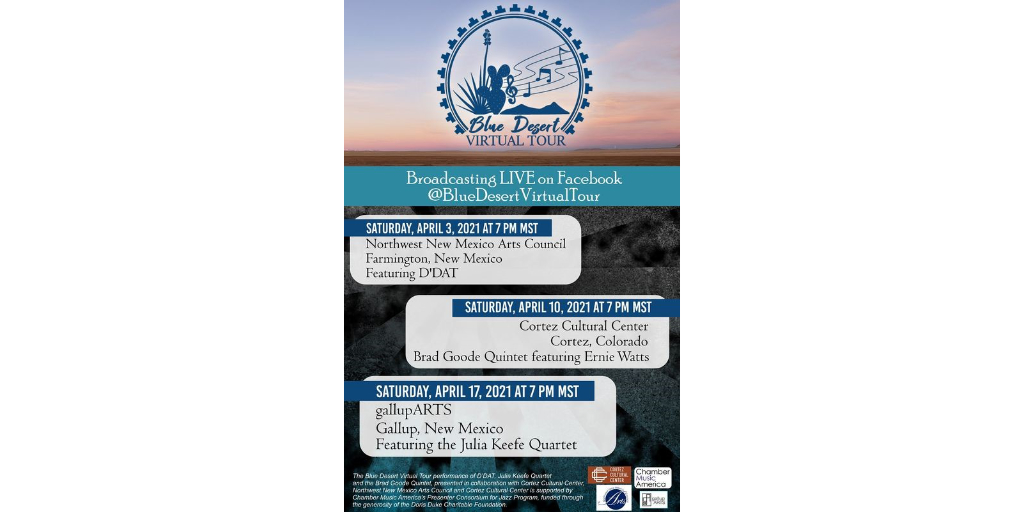 NMMainStreet's tweet photo. The Northwest New Mexico Arts Council is excited to present the Blue Desert Virtual Tour on April 3 with music from DDAT, Dinè Jazz Rap. 🎶 https://t.co/7EivvCD5pm #NMArts https://t.co/1stADHUVWo