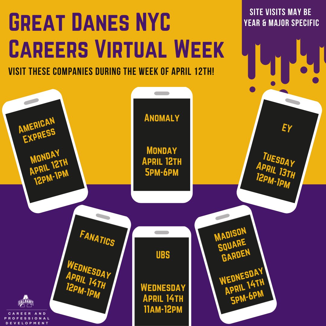 Great Danes in NYC is coming your way! Register in Handshake today!! If you have any questions reach out to Rob Peguero (rpeguero@albany.edu). #ualbany #ualbanycareer
