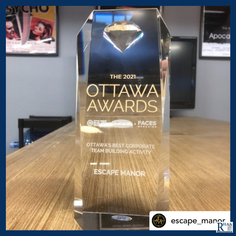 trhaa_tmu's tweet photo. Congratulations to Escape Manor! Founded by a few of our #HTMRyerson Alumni - they recently were awarded the Best Corporate Team Building Activity in the 2021 Ottawa Awards. Congratulations from the #RHAA! #TRSM #Ryerson #RyersonAlumni https://t.co/tieQeKOcXk