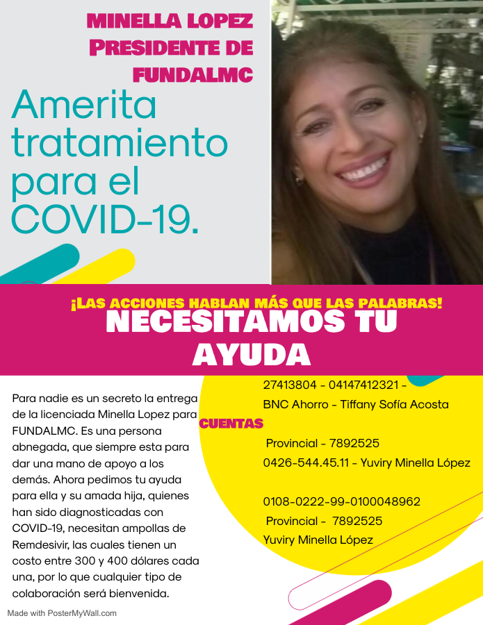 fundalmc's tweet photo. Hola a todos. Hoy nos encontramos ante una gran adversidad que afecta tanto a la presidente de nuestra asociación como a su hija, las cuales han sido diagnosticadas con COVID-19 ameritando su hospitalización. Por lo que, requerimos de su colaboración
#FUNDALMC 
#SARSCoV2 https://t.co/rWDIBT3glr