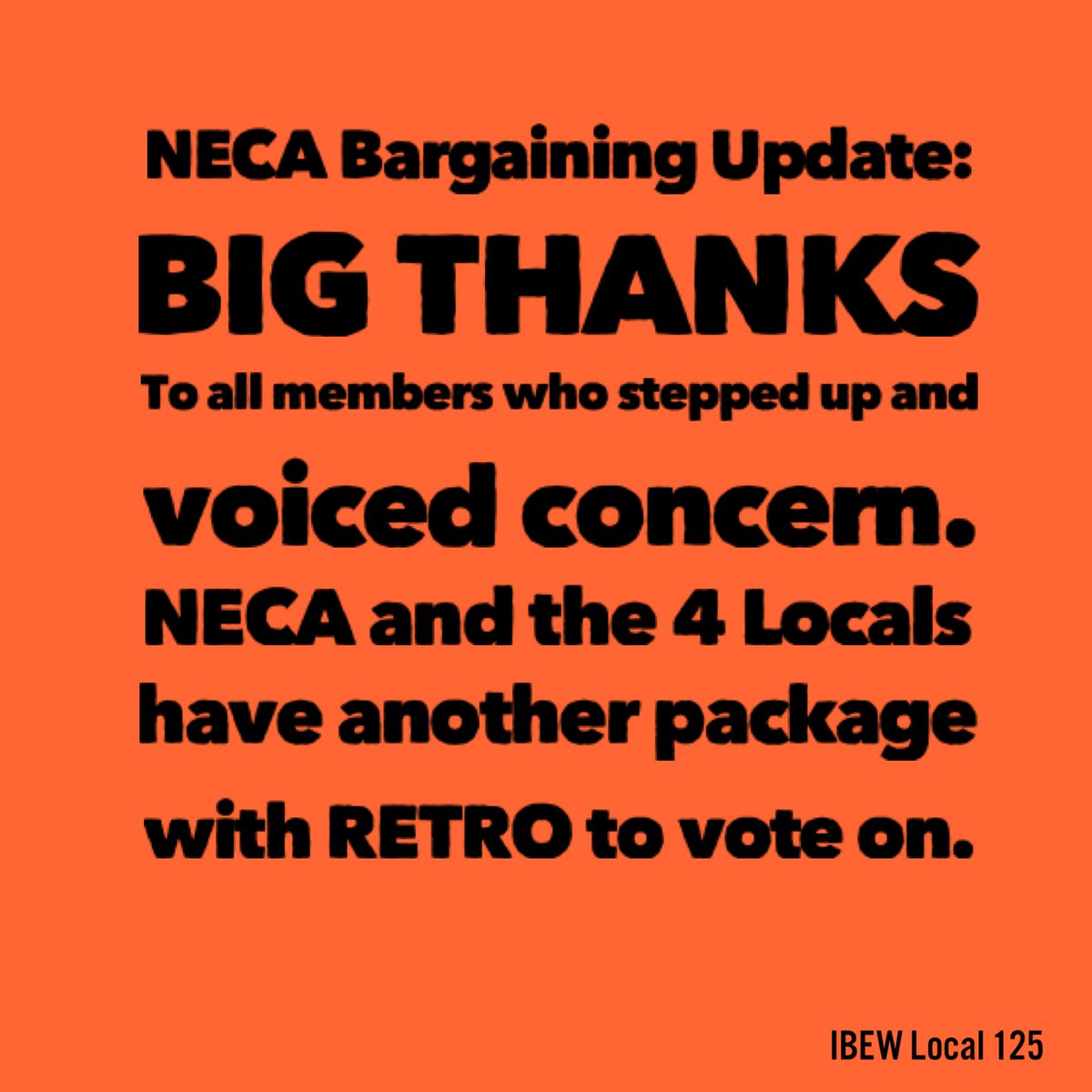 IBEW125's tweet photo. We have another package with retro to vote on. Thanks for stepping up! #ibew125 https://t.co/9r8iOAKUE7