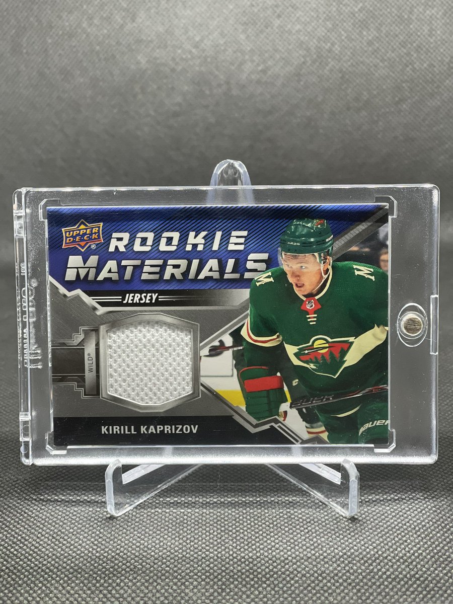 Thorson48's tweet photo. My first Kirill Rookie Card, with a game worn napkin patch. Now just gotta get a Young Guns or two 🤞🏻@mnwild #upperdeckseries2 @UpperDeckSports #hockeycards #kaprisov https://t.co/m5ul32OyRf