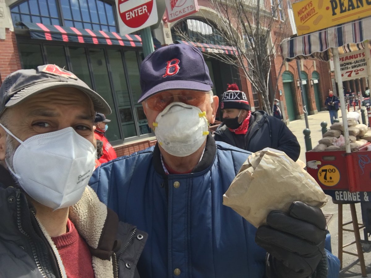 peterdemarco's tweet photo. YES! Dad and I made it to Opening Day yet again, our 35th in a row. We wore masks (thank God, so did everyone else.) Peanuts &amp; pizza for lunch. It was freezing &amp; the Red Sox couldn't buy a hit, but what did we care? .../more 
#OpeningDay @BostonGlobeMag @BostonGlobe @RedSox https://t.co/j29XwVZZ2h