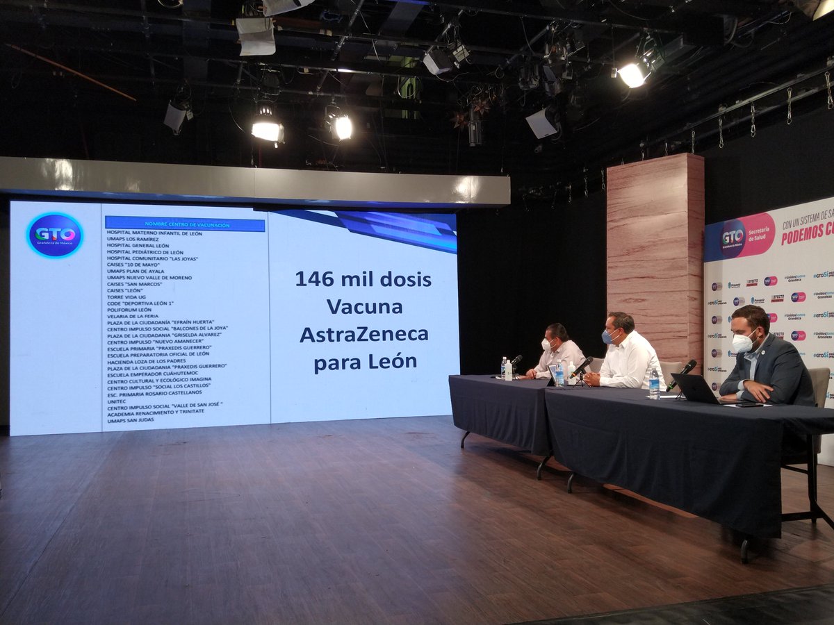 DanielDiazGto's tweet photo. Confirmamos 146 mil dosis para el municipio de León de #AstraZenecpara a mayores  de 60 años y en base a la velocidad de la repartición es que iniciará su aplicación este lunes o martes @Alan_Sahir @diegosinhue https://t.co/Tdwg4SlL80