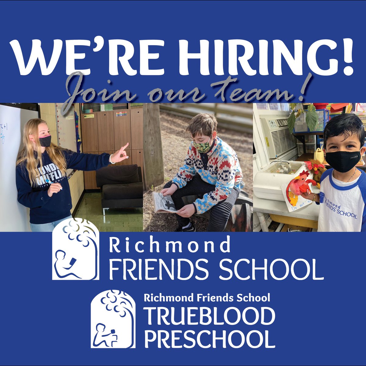#Turebloodpreschool Lead Teacher and RFS Middle School Math/Science Teacher positions are waiting for YOU! Join us! richmondfriendsschool.org