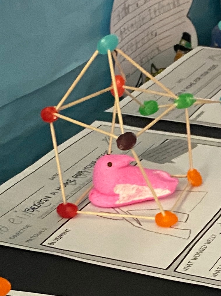 TracyFergusonVM's tweet photo. ✅ out Mrs. Cox’s 1st graders Peep 🐰houses! This #STEM went perfectly w/ their geometry unit! Each group made a diff 3D shape for their Peep! #vanmeter #peeplover #designahouse 🙏 @TLayton78 & https://t.co/6mOIrUIua1 https://t.co/AakTpC9hcL