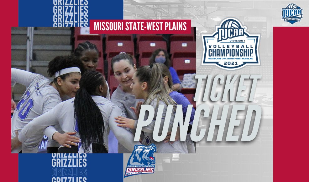 NJCAAVolleyball's tweet photo. Staying home 🏠

Missouri State-West Plains punched its ticket to the #NJCAAVB DI Championship in West Plains, MO. This is the first tournament appearance for the Grizzlies since 2015. 

https://t.co/DrvKyKX4ah https://t.co/R2uR5BZy12