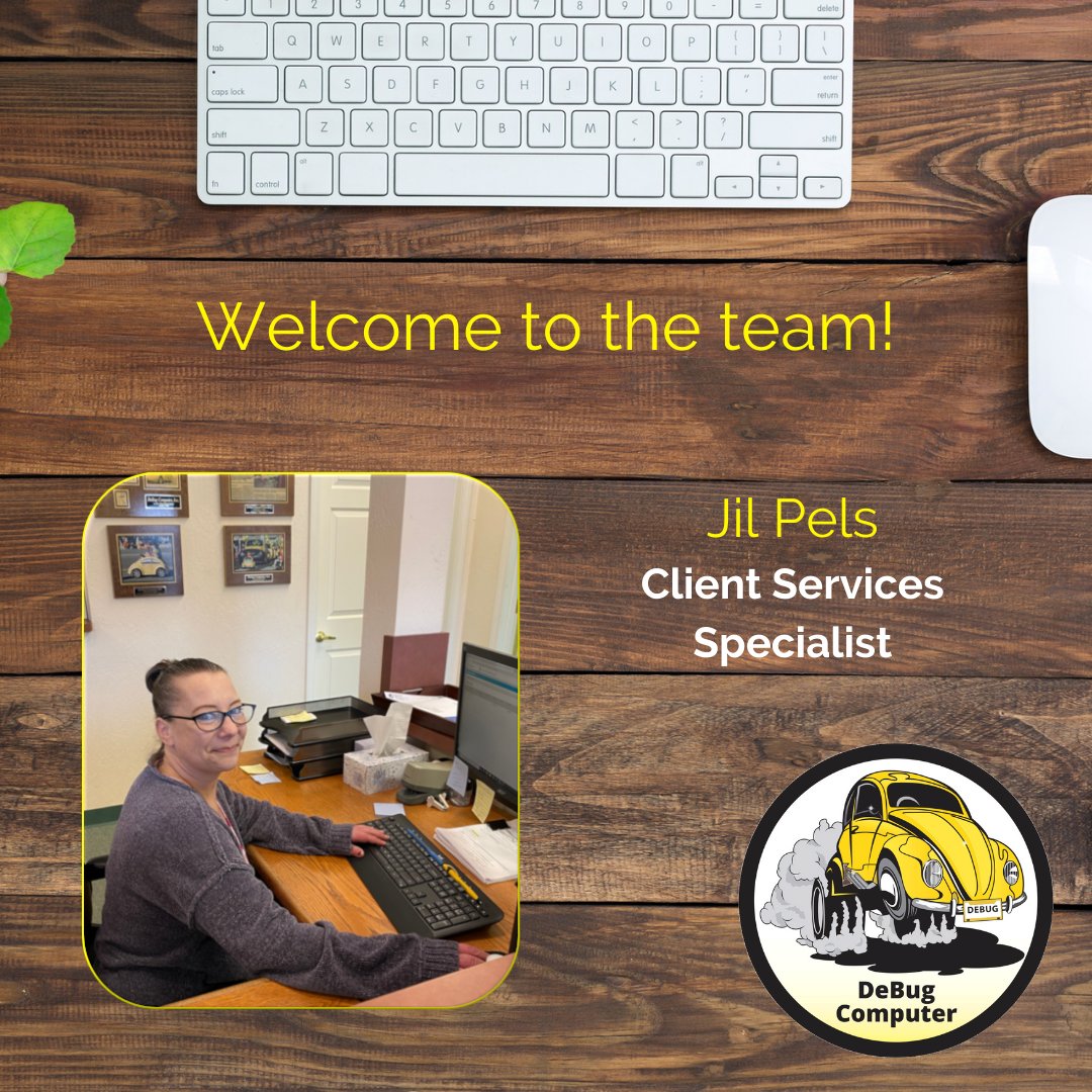 debugcomputer's tweet image. Congratulations to our NEW Client Services Specialist Jil Pels! With over 20 years of experience in the field, she’s here to ensure YOUR experience is up to DeBug standards. Remember, #BeSafeOnline with a little help from your local technicians here at DeBug.