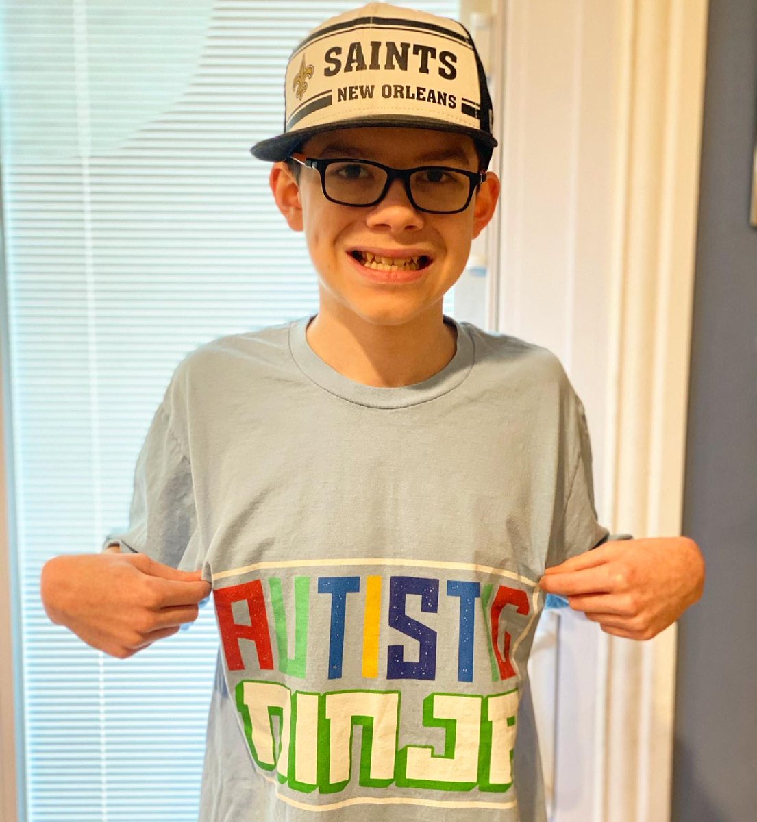 MaribelWaldon's tweet photo. Autistic Ninja reppin on #WorldAutismAwarenessDay 

He said “mom this shirt is perfect because I school people like a ninja and I have autism.” 🥷💙

#autism #autismacceptance #goblueforautism #bluefamily #teamwaldon https://t.co/PkHQPuXYj4