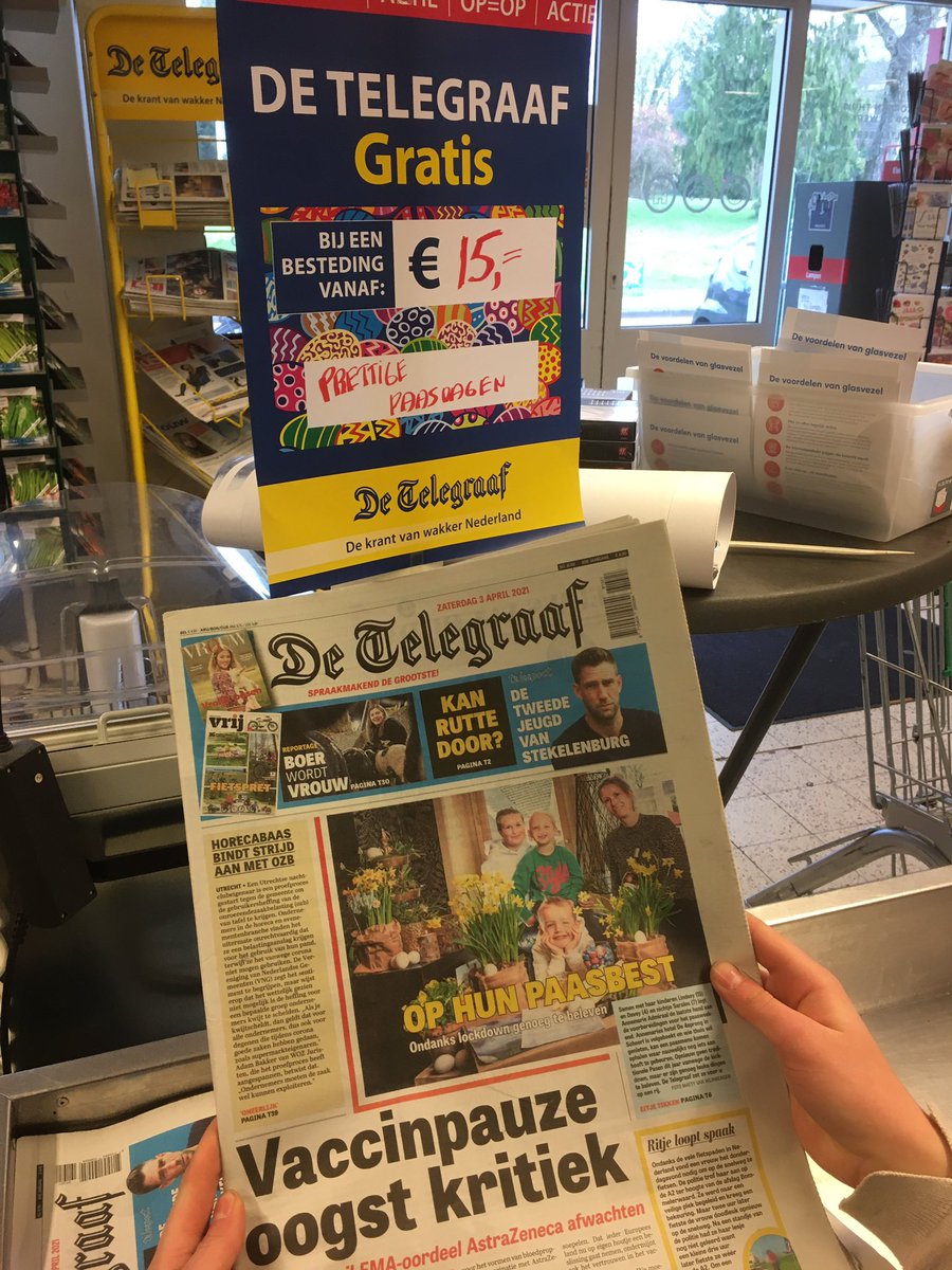 Gratis #Telegraaf bij besteding vanaf € 15,=.