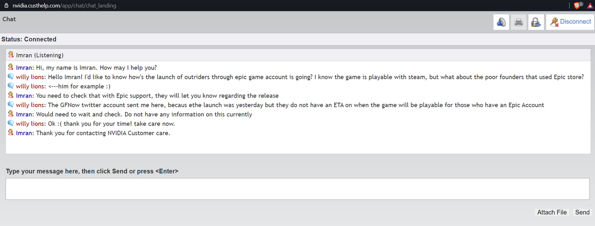 willylions's tweet photo. @NVIDIAGFN Hello @NVIDIAGFN any update on the #epicgamesstore version of #Outriders? I talked to the Customer Care as you recommended in another tweet reply but they do not know. Thank you. https://t.co/DrJryb6UBS